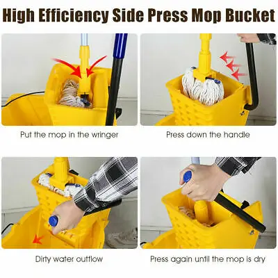 Commercial Mop Bucket Side Press Wringer on Wheels Cleaning 26 Quart Yellow | Инструменты