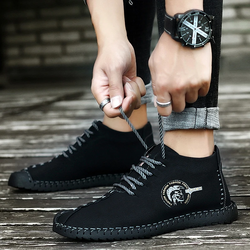 Зимняя мягкая мужская обувь на плоской подошве кожаные мужские ботинки высокие