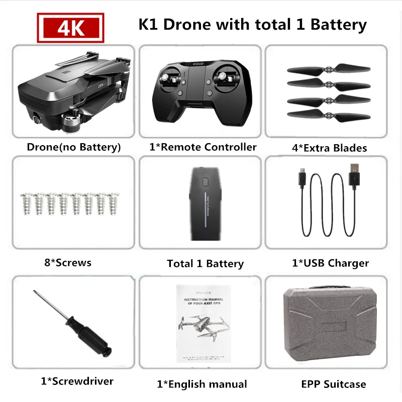 EPP Bag 1B Visuo ZEN K1 Радиоуправляемый Дрон GPS с 4K HD Двойная камера управление жестами Квадрокоптер с 5G Wifi камера полета 28 минут Дрон VS F11 B4W - Цвет: EPP Bag 1B