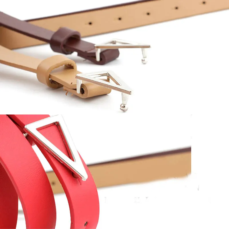 

New Design Women Pu Leather Thin Belt Luxury Brand Vintage Triangle buckle Female Waist Strap Jeans Dress Party Ladies Waistband