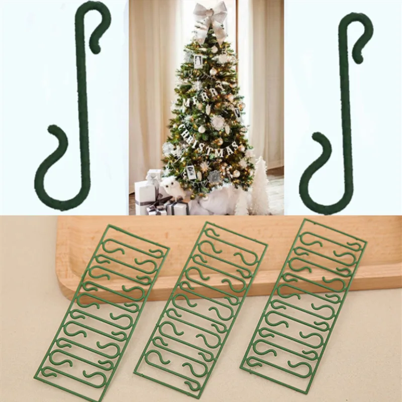 

50 шт./лот, рождественские украшения, зеленые пластиковые S-образные крючки для новогодней елки, многоцелевые держатели, подвесные инструмен...