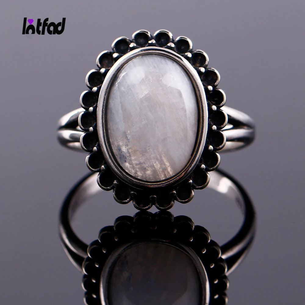 

Natural 10x14MM Moonstone Rings for Women 925 Sterling Silver Gemstones Finger Ring Wedding Anniversary Gift Jewelry