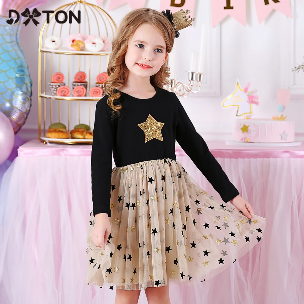 DXTON-vestidos de princesa de algod&oacute;n con lentejuelas para ni&ntilde;as, disfraz de fiesta de estrellas, tut&uacute; para primavera y oto&ntilde;o de 3 a 12 a&ntilde;os-0