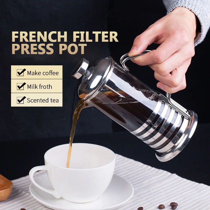 

Stainless Steel High Borosilicate Glass Coffee Pot And Tea Maker Method Press Pot Foam Column Packing Passed The Drop Box Test