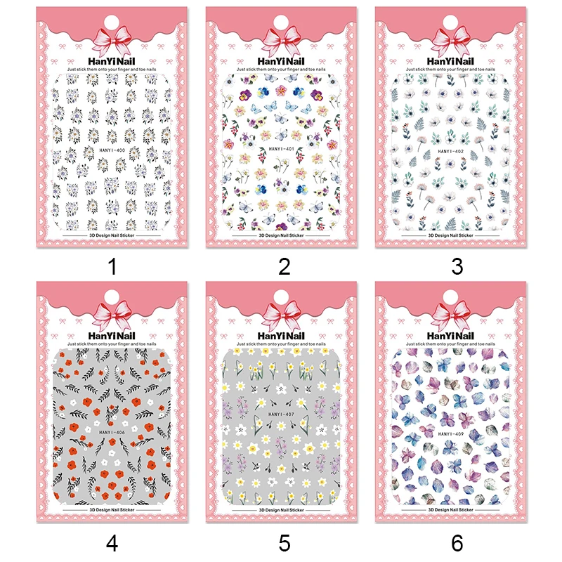 1 шт. 3D наклейки для ногтей цветы роза лист Бабочка изображение смешанный размер