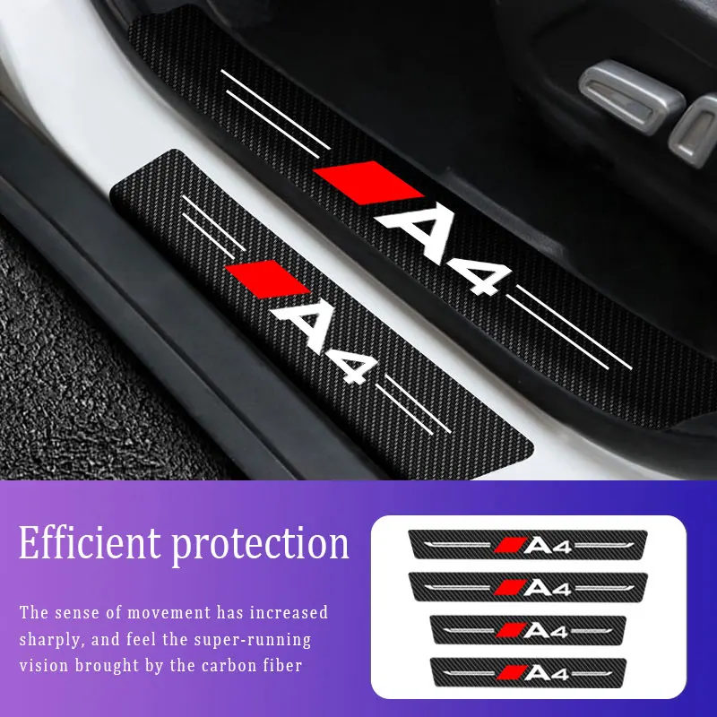 

4X Decal Car Sticker Door Carbon Leather Fiber Sill Plate For Audi A4 2003 2004 2005-2019 2020 2021 2022 Type Auto Accessories