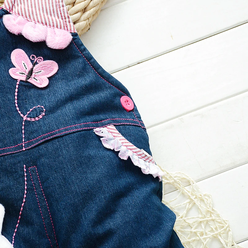 Girls Winter Trousers New Kids Fashion Cotton Thick Cartoon Pants Children Warm Bib Pants For Baby Girls Kids Denim Overalls