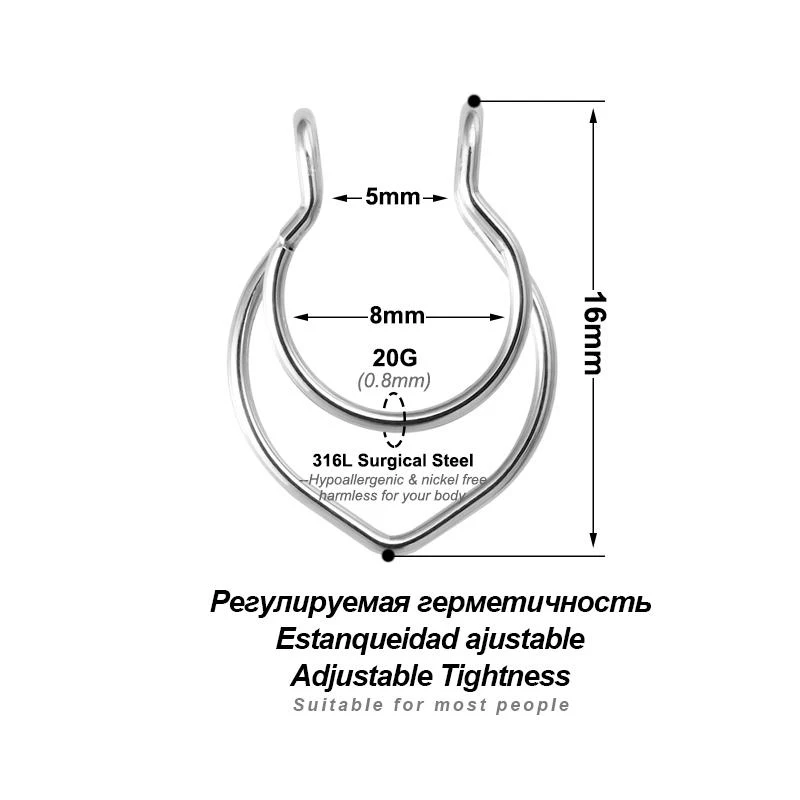 Кольцо-обруч для пирсинга носа нержавеющая сталь 20 г 1 шт. | Украшения и аксессуары
