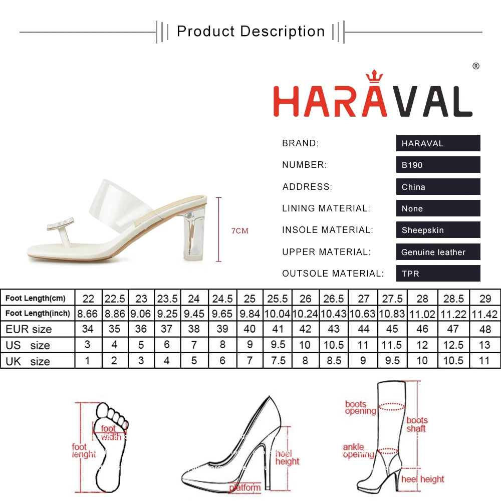

HARAVAL Women Slides Shoes High Heels Fashion Elegant Outside Genuine Leather Solid PVC Summer Female Footwear Shoes B190