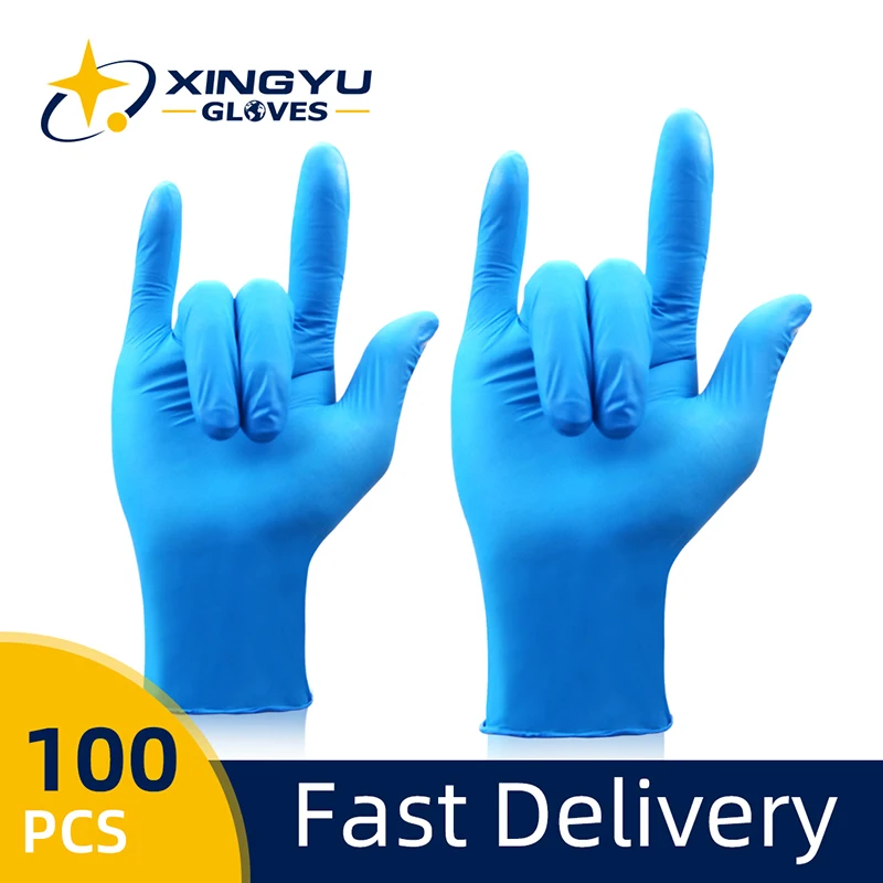 

Nitrile Gloves 100pcs Xingyu Blue Food Grade Waterproof House Industrial Kitchen Garden Use Disposable Work 100% nitrile Gloves