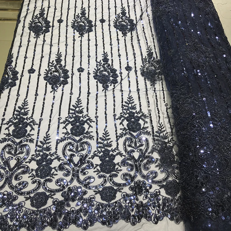 

Champagne/Pink/Black/Navy Blue/Grey Luxury Quality Swiss Striped Sequins Mesh African Embroidery Beaded Lace Fabric for Dresses
