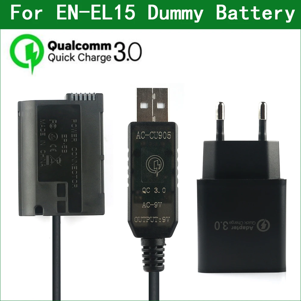 QC3.0 USB to EN-EL15 EL15 EP-5B DC Coupler Dummy Battery Power Bank USB Cable for Nikon D7000 D7100 D7200 D7500 Z5 Z6 Z7 1 V1