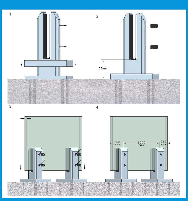 

Satin Polish 4 Pieces Duplex 2205 stainless steel glass pool fencing spigot brackets for swimming pool balustrade handrail