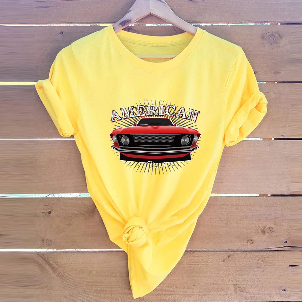 

JFUNCY Vintage Car Print Cotton T Shirt Women Short Sleeve Summer Tops Woman Tee Shirts Female Plus Size Casual T-shirt