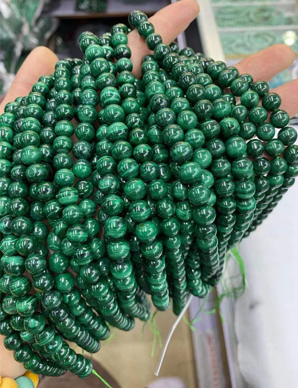 

Natural Genuine Malachite Gem round stone beads Green streaked Malachite mineral Beads For Jewelry Making bracelet necklace gift