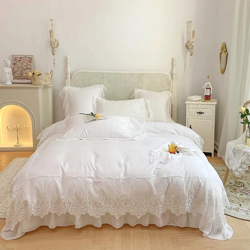 Комплект роскошного постельного белья из 4/6 шт. белая кружевная комбинированная