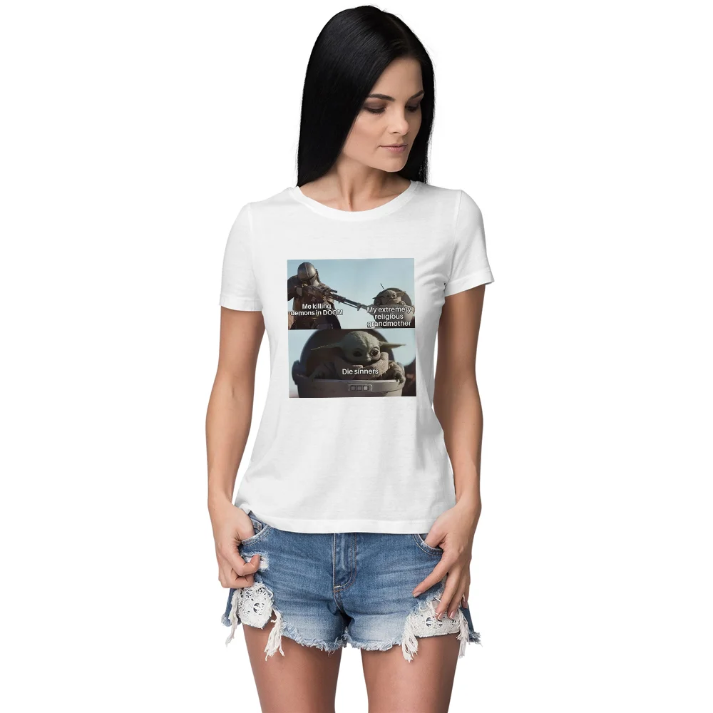 

Disney Women's shirt Mandalorian Baby Yoda Funny Graphic Summer T-shirt Cute Streetwear Short Sleeve T shirt American Apparel