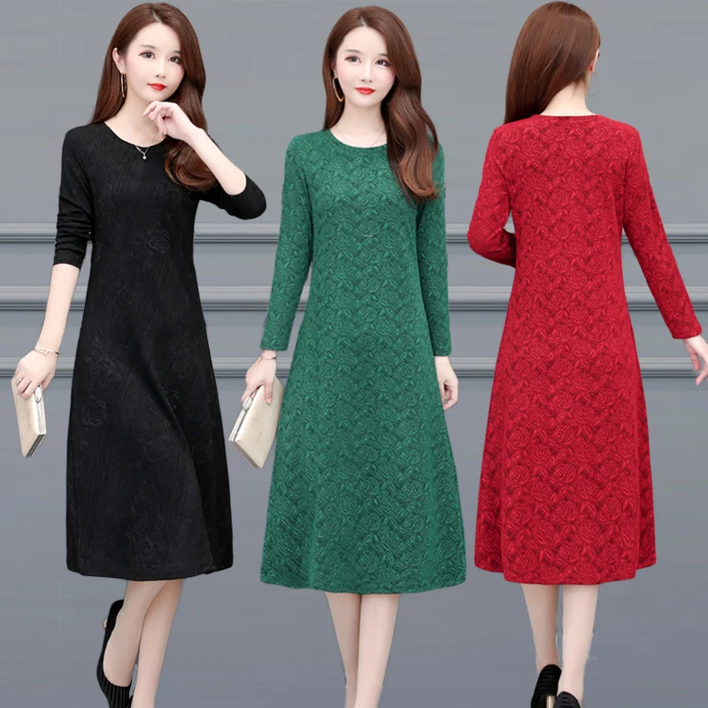 Женское платье оверсайз на осень и зиму элегантное для мамы 5XL 6XL зеленое красное
