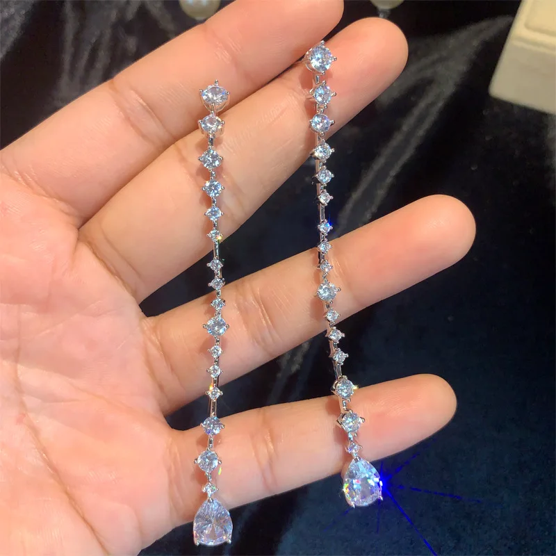 Женские серьги капельки RAKOL длинные с кристаллами из кубического циркония