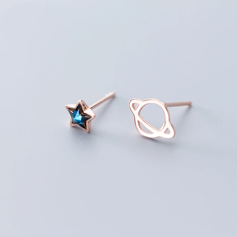 Rose Trustdavis 925 пробы серебряные милые крошечные асимметричные серьги-гвоздики с планетой звездой для женщин ювелирные изделия из чистого серебра DA394 - Окраска металла: Rose