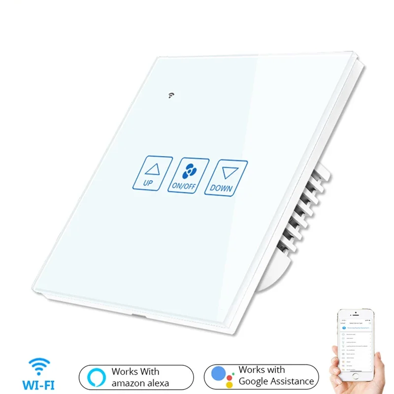 

Умный настенный выключатель, Wi-Fi контроллер скорости вентилятора, сенсорный, водонепроницаемый, работает со стандартами ЕС и Великобритании