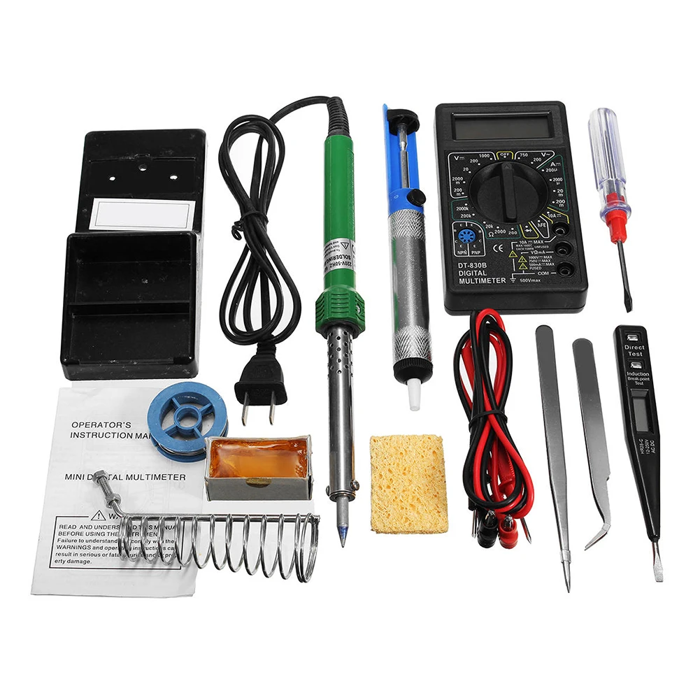 

12Pcs Welding Soldering Tool Kit Multimeter 60W Soldering Iron Stand Rosin