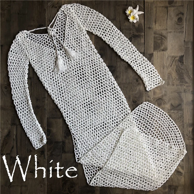 

Open Back Knitted Dress European and American Fashion Beach Bikini Hollow Sunscreen Dress Knitted Hand-knitted Sexy Swimsuit