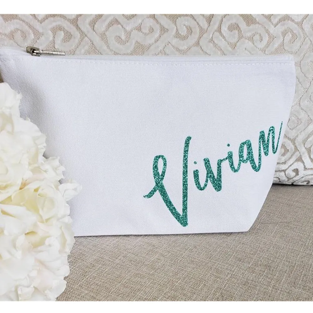 Уникальные чехлы на молнии для невесты Холщовая Сумка макияжа с монограммой