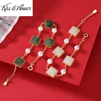 kissflower br232 fine jewelry wholesale fashion woman girl bride birthday wedding gift vintage jade square 24kt gold bracelet