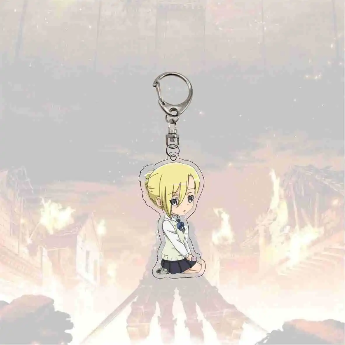 

Attack On Titan Keychain Anime Accessories Cartoon Double Sided Acrylic Key Chain Kawaii Eren Q Version Figures Key Ring Holder