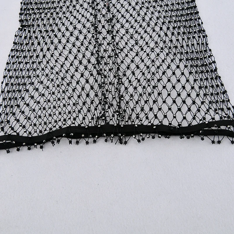 

NEW 2020 Women Sexy Diamonds Fishnet Pants Bottoms Crystal Rhinestones Hollow Out Transparent Beach Club Party Trousers