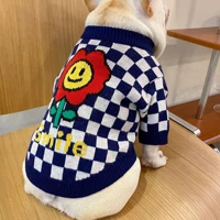 pet clothes puppy coat winter warm plaid smile printing sweater french bulldog clothing for small medium dogs cat pet apparel