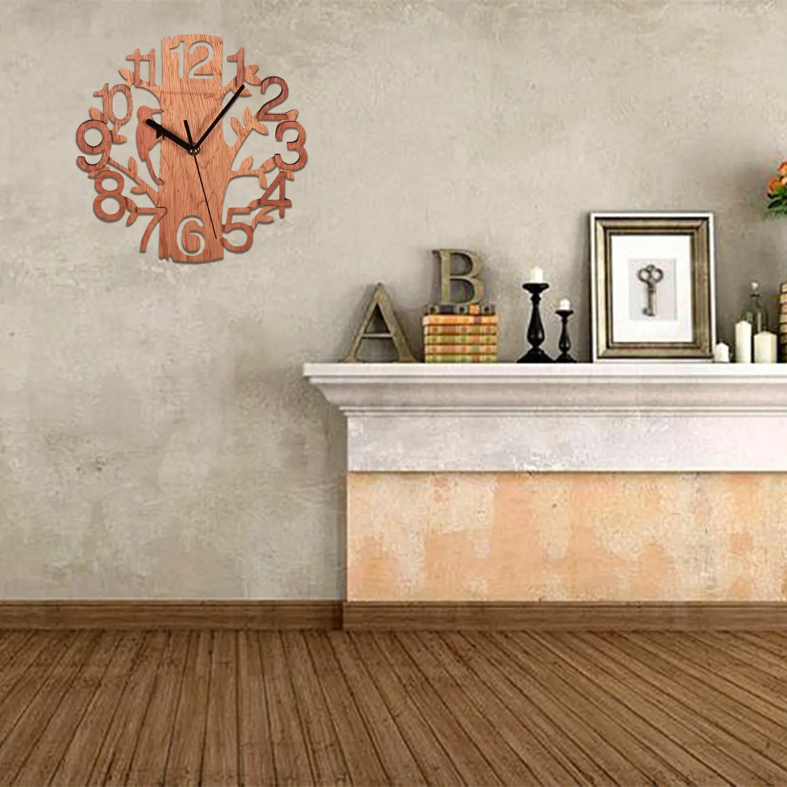 Деревянные настенные часы украшения тихий рисунок птицы большие арабские цифры