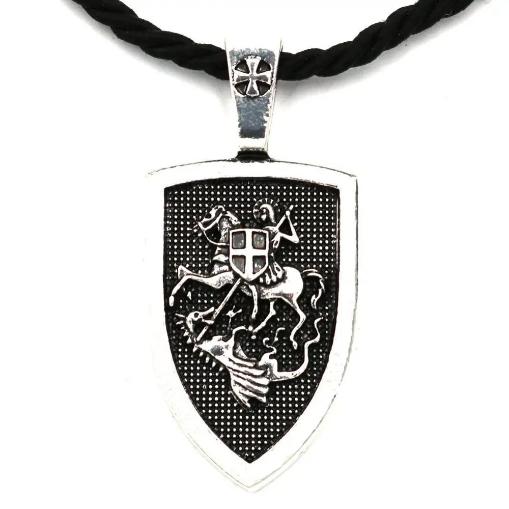 St. George Protect Us: Riding Horse to Slay Dragon - Saint Shield Pendant Religious Necklace for Prayer image 3