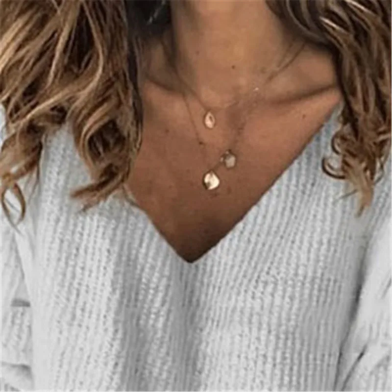 Женский вязаный свитер на пуговицах с заклепками пуловер глубоким v-образным