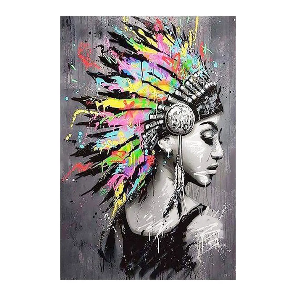 

Colorful Feather Woman Diamond Painting Round Square Full Drill Nouveaute DIY Mosaic Embroidery 5D Cross Stitch Portrait Picture