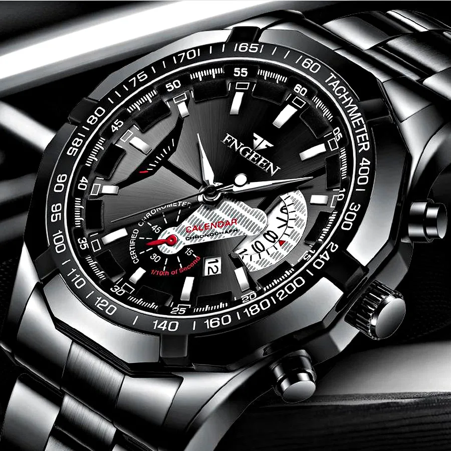 Часы наручные мужские кварцевые брендовые деловые с браслетом из нержавеющей