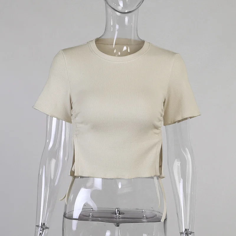 

Short Style Fashion T-Shirt 2021 Sexy Fashion Short Sleeve O Neck Split Solid Bodycon High Street Women T-Shirt