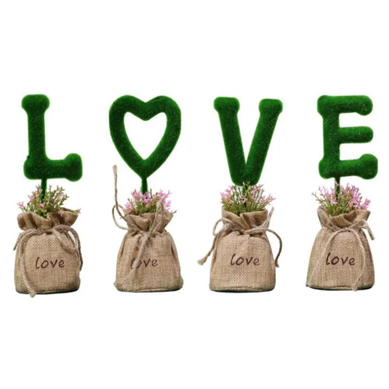 1 комплект искусственные растения с узором в виде сердечек бонсай вазой