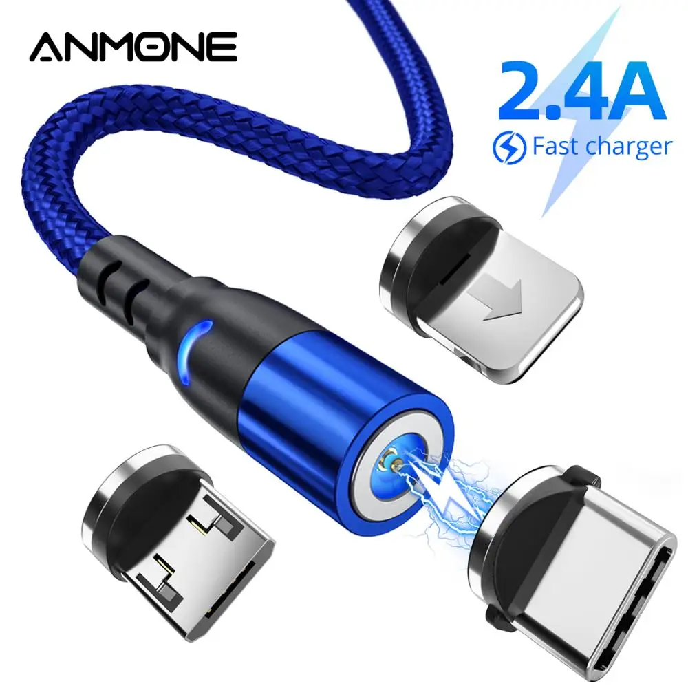 Магнитный кабель ANMONE USB Type C/Micro/Lightning для телефонов iPhone/Android 2.4A 1/2 м|Кабели