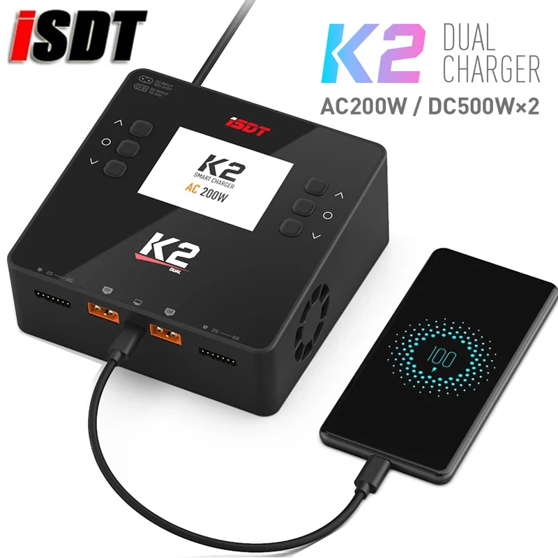 

ISDT K2 AC 200W DC 500W*2 Dual Channel Balance Lipo Discharger Charger for Lipo NiMh Pb Battery RC FPV Racing Drone RC Parts