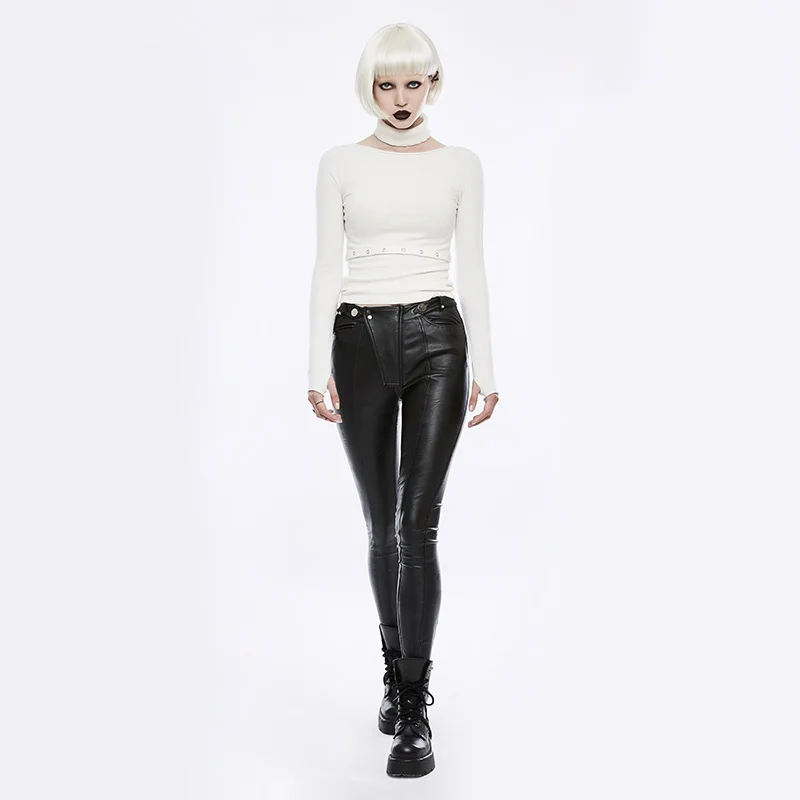 Женский Повседневный свитер в стиле панк с разрезом на талии длинным рукавом