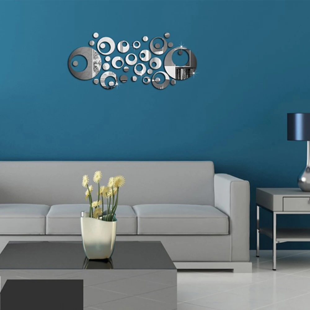 For Living Room Wall Stickers Beautiful 33 Pcs TV Background Decor Mirror Stylish | Дом и сад