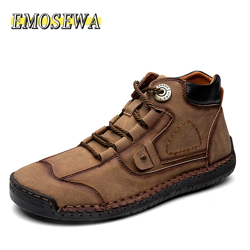 

New Autumn Men's Boots Comfortable Men Ankle Boots Thick Plush Warm Snow Boots Leather Autumn Outdoor Man Motorcycle Boots 38-48