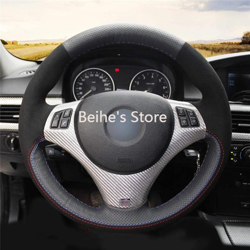 

Car Steering Wheel Cover Hand-stitch on Wrap Cover Car interior decoration For BMW E90 320i 325i 330i 335i E87 120i
