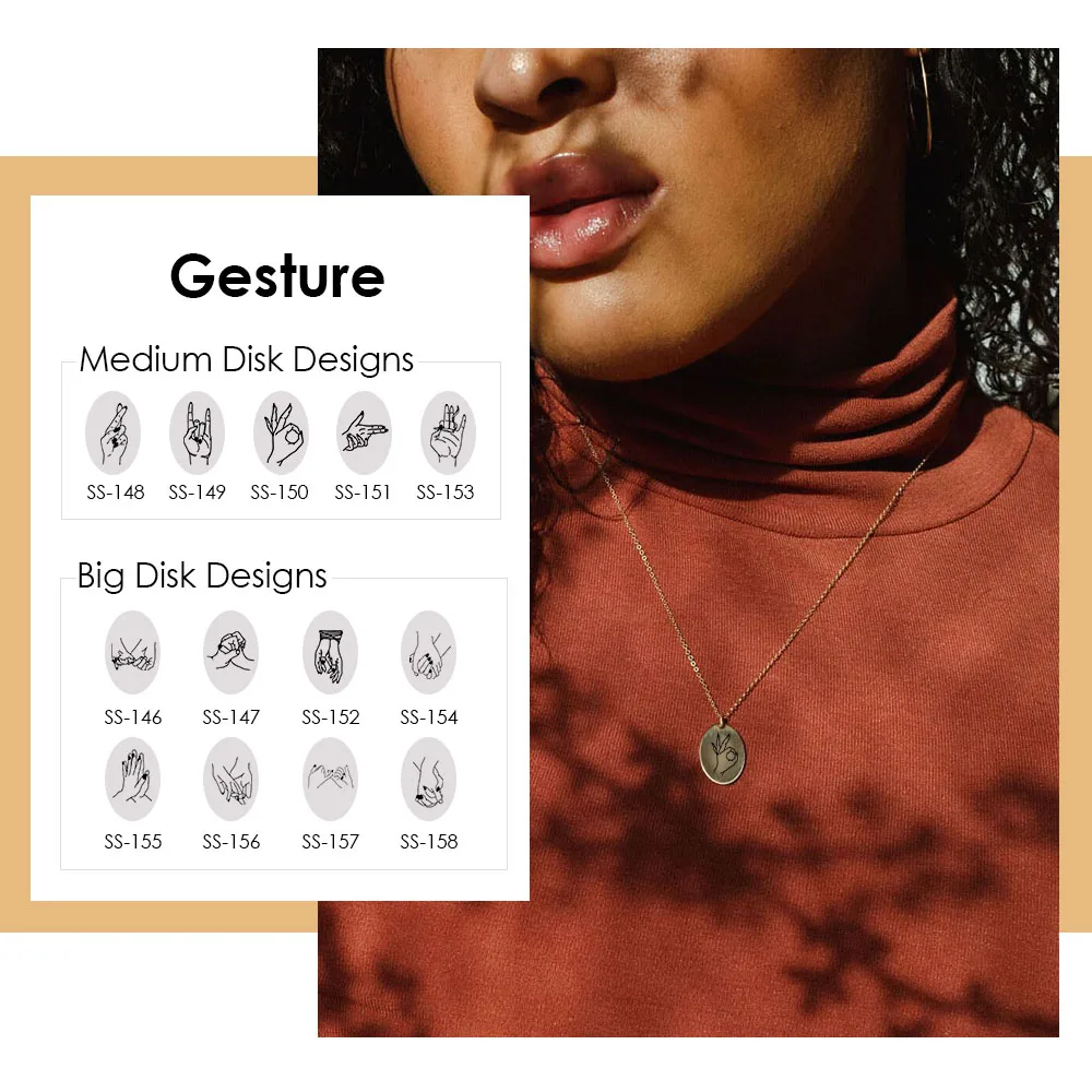 

JUJIE 316L Stainless Steel Necklace Gestures Sign Necklaces Language Pinky Swear Hand Heart Pendant Friend Gifts Jewelry