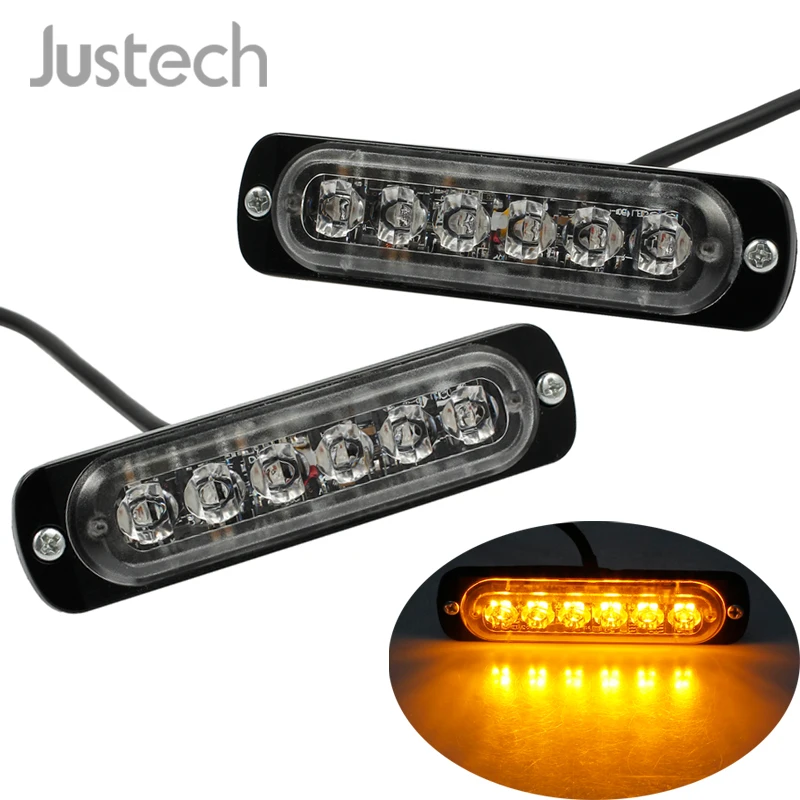 

Justech 2pcs Amber Recovery Strobe 6 LED Lights Orange Grill Breakdown Flashing Car Emergency Light 12v 24v Lamp