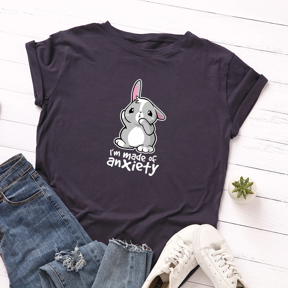 

Women T-shirts 100% Cotton Graphic Tees Female Harajuku Shirts Summer Tops Cute Bunny Printed Funny T Shirt Kawaii Clothes