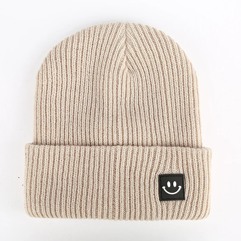 

Korean Square Smiling Face wool Knitted Caps Women Men Skullcap Autumn Winter Brand Skullies Beanies Baggy Melon Cap skullies #2