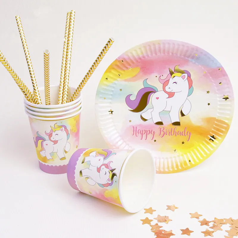 

2021 Colorful Cartoon Birthday Party Tableware Decoration Paper Plate Cup Straw Kids Children Event Party Supplies